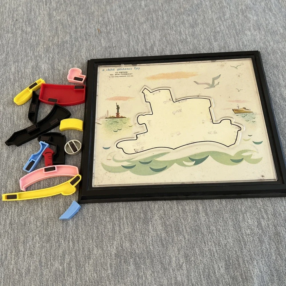 Child Guidance Toys Tugboat Puzzle Vintage 1962 Collectible Wall Art Magnetic